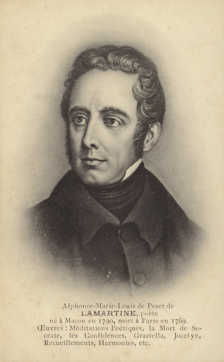 Alphonse de Lamartine (1790-1869), escritor, poeta e político francês (litografia) de French School