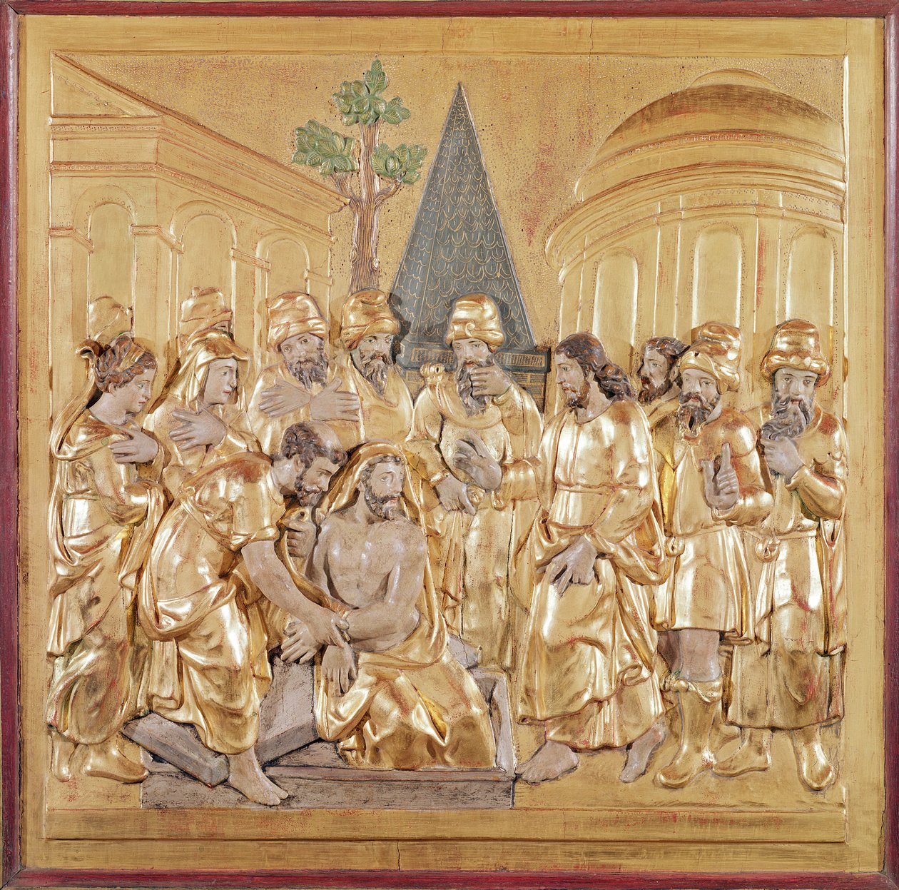 Retábulo da ressurreição de Lázaro (madeira dourada) de French School