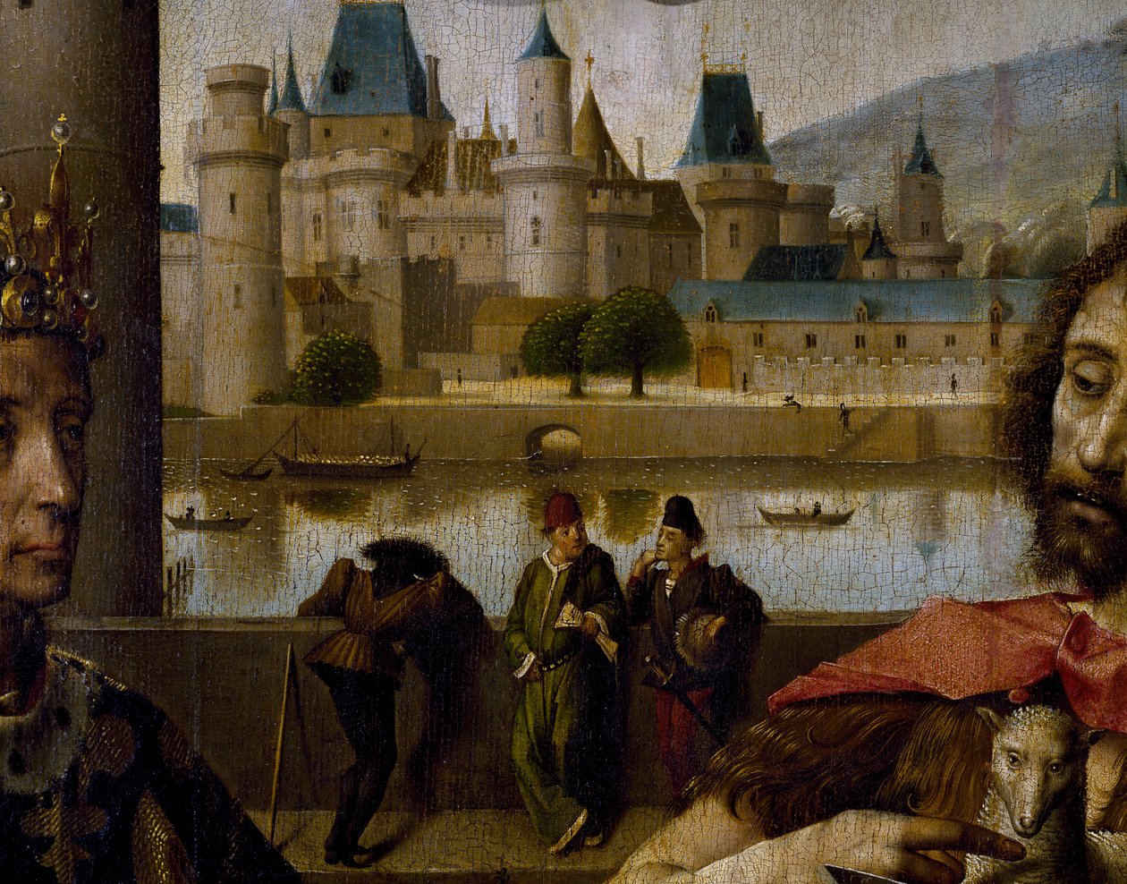 Altarpe do Parlamento de Paris, detalhe do Louvre e do Sena de French School