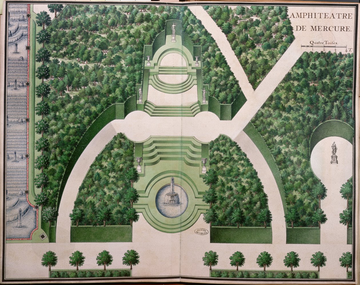 Anfiteatro de Mercúrio, dos Jardins de Marly, início do século XVIII (wc no papel) de French School