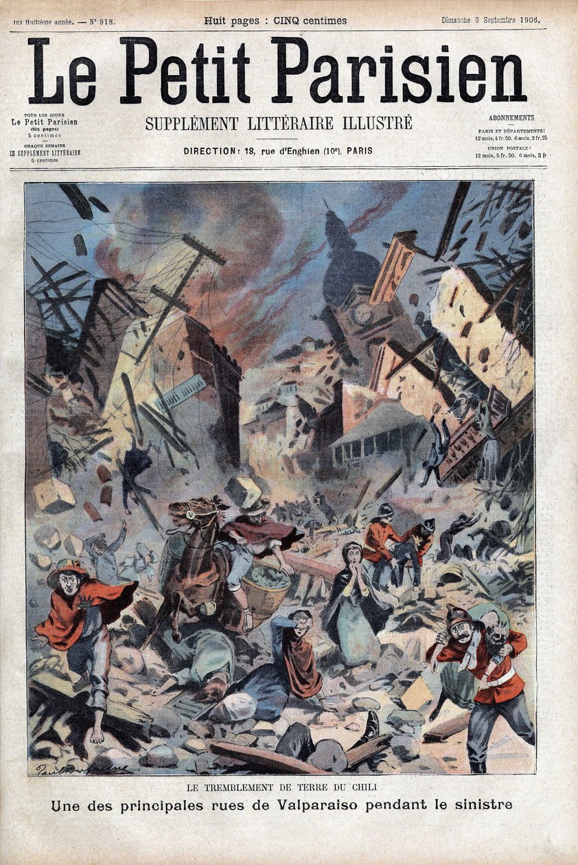 Um terremoto de 8,2 graus na escala Richter matou 3.000 pessoas e feriu 20.000 em Valparaíso, Chile, em 16 de agosto. de French School
