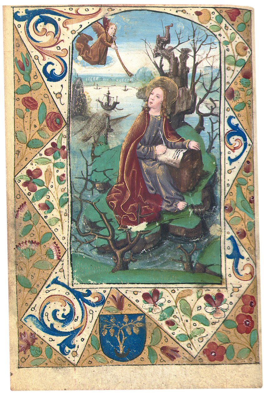 Um anjo aparecendo a Maria Madalena no deserto, ilustração do Livro das Horas, Uso de Roma de French School
