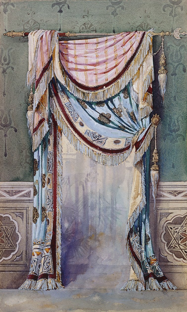 Um interior com um design de cortina, c.1880 de French School