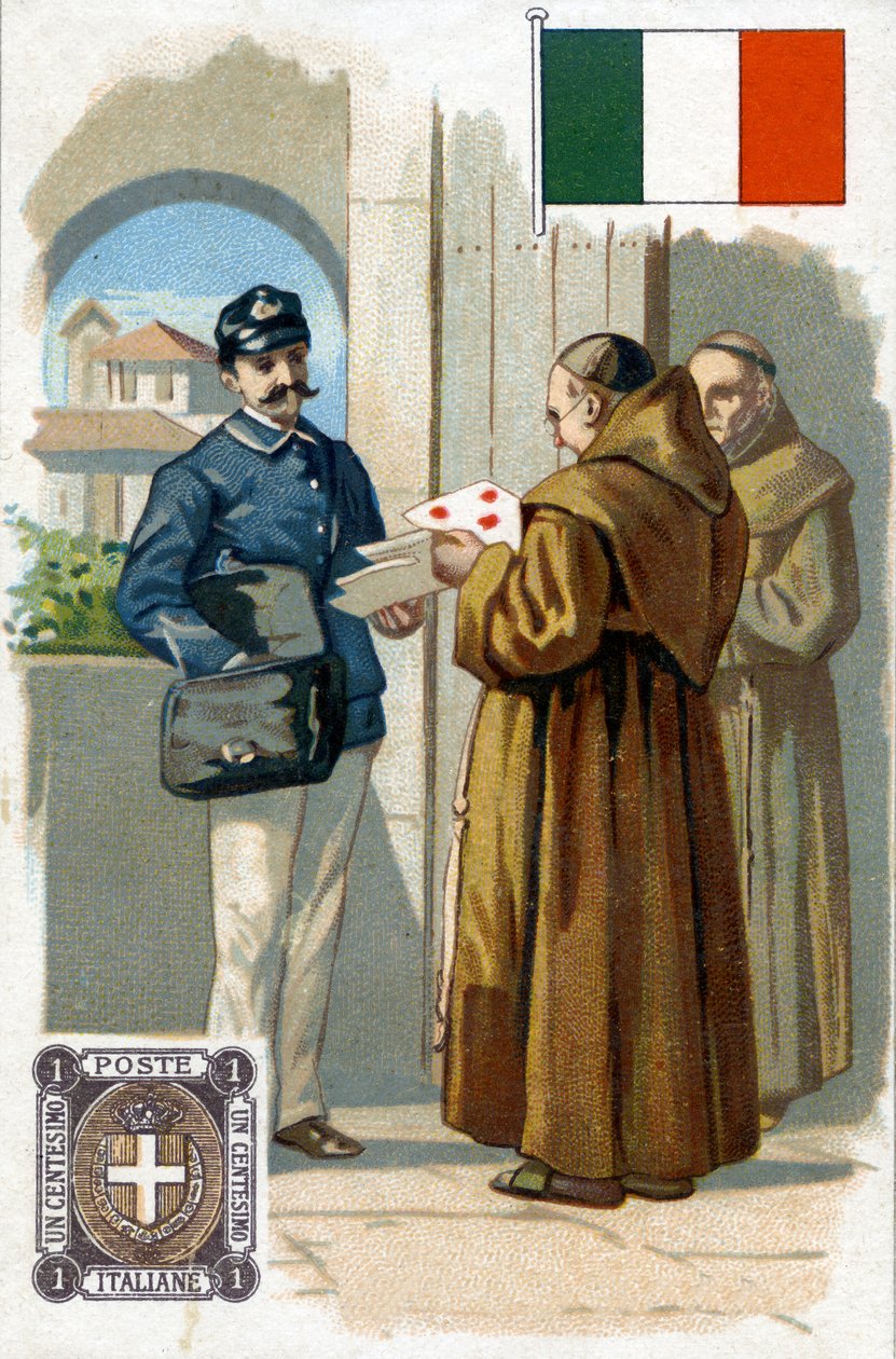 Um carteiro italiano entregando correspondência, final do século XIX de French School