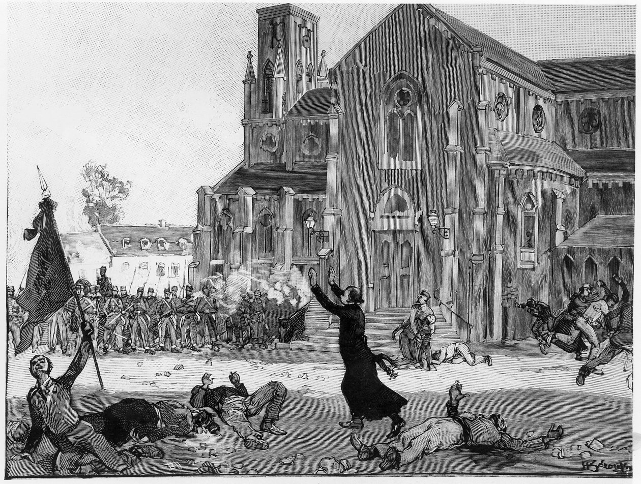 Uma revolta na praça da prefeitura em Fourmies, ilustração do Le Monde Illustre, 9 de maio de 1891 de French School