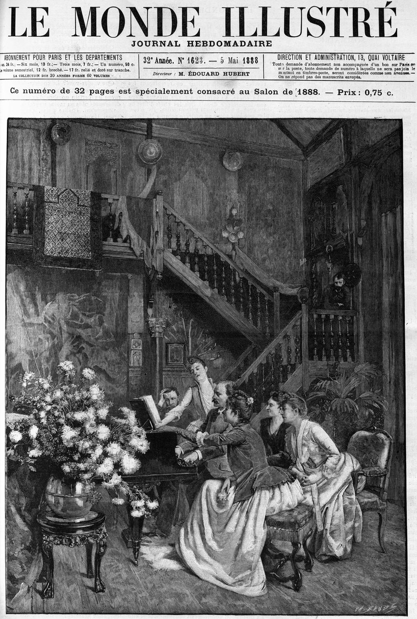 Uma tarde em torno de uma pontuação em um salão parisiense. Gravação em "O Mundo Ilustrado" em 1888. de French School