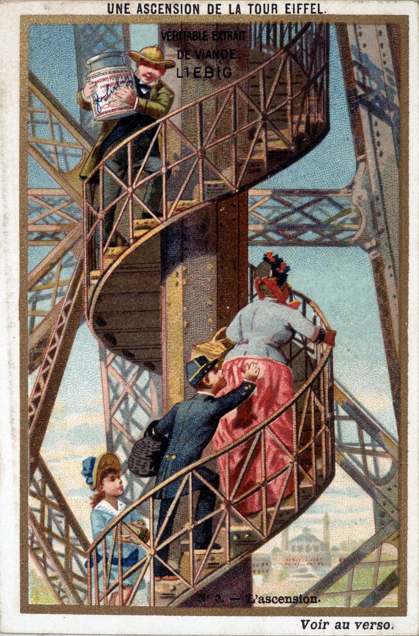 Uma subida da Torre Eiffel: junto à escadaria - cromo. Liébig, deb. Século XX de French School