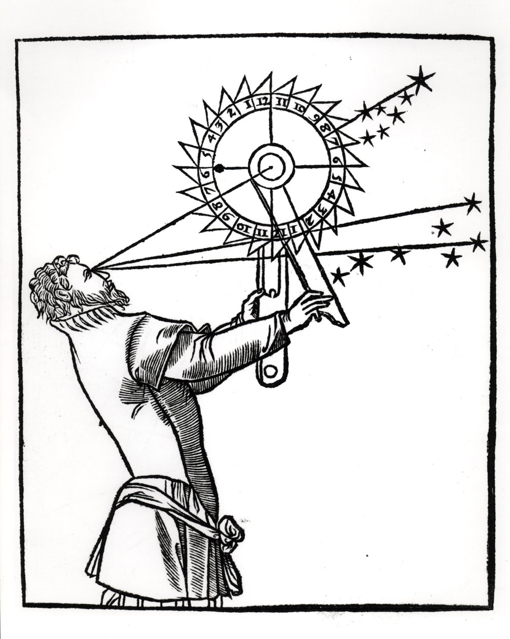 Um astrolábio, ilustração de Cosmographia de Petrus Apianus (1495-1552), publicado em Paris por Vivant Gualtherot, 1551 Vivant de French School