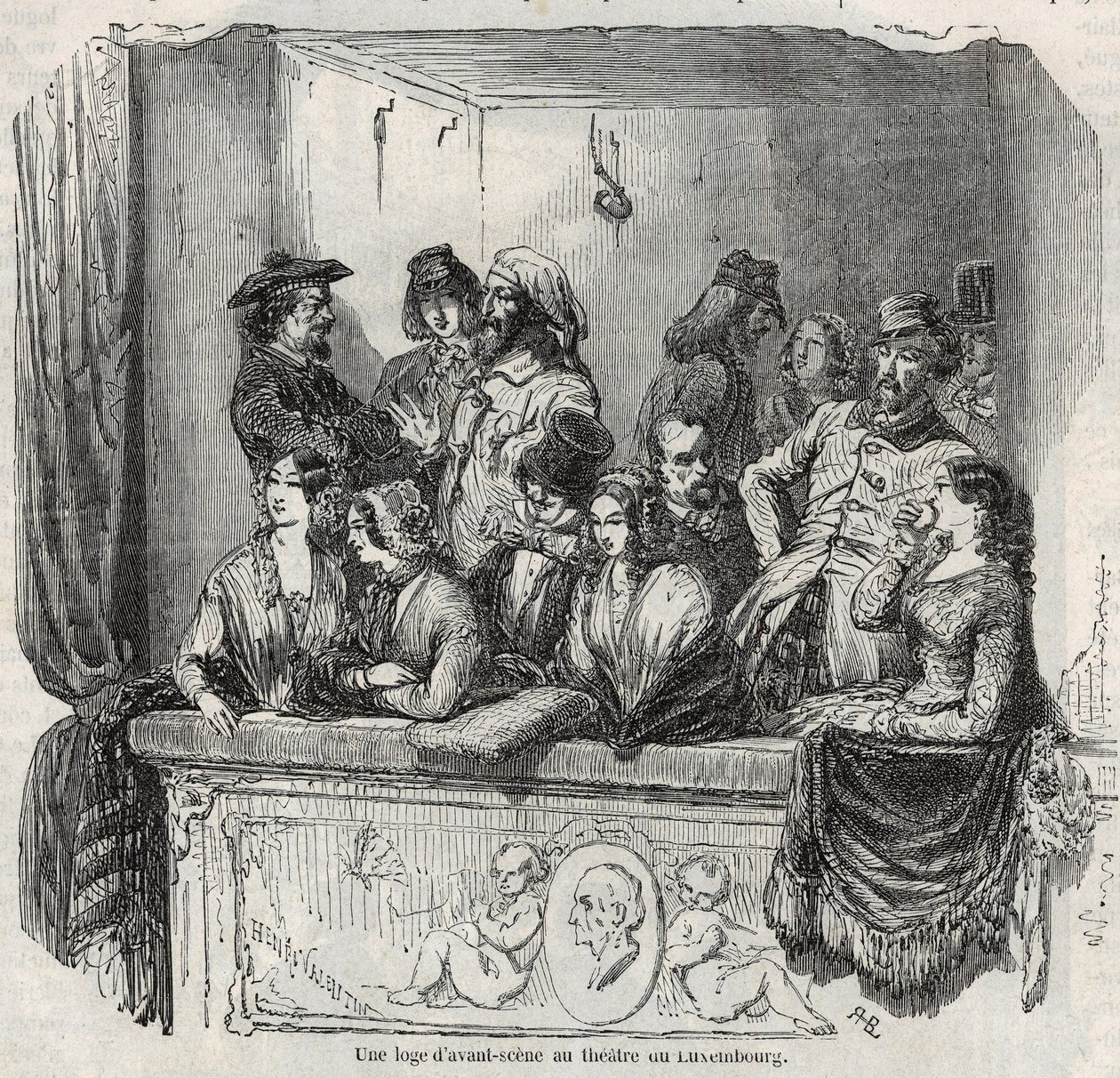 Um alojamento de vanguarda no teatro luxemburguês em Paris no século XIX Gravação em "Tableau-de-Paris" de Edmond Texier 1852 de French School