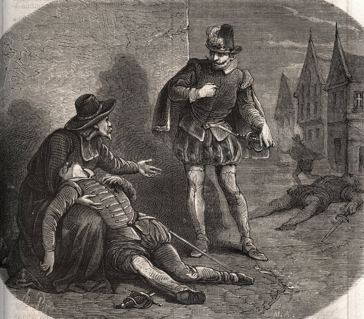 Um emissário do Rei de França Henrique III (1551-1589) foi encontrado morrendo nas ruas de Roma em 1582. Ele trazia uma mensagem comprometedora do rei a respeito de sua irmã, Marguerite de Valois (1553-1615), conhecida como Rainha Margot. Gravura de 1871 e de French School