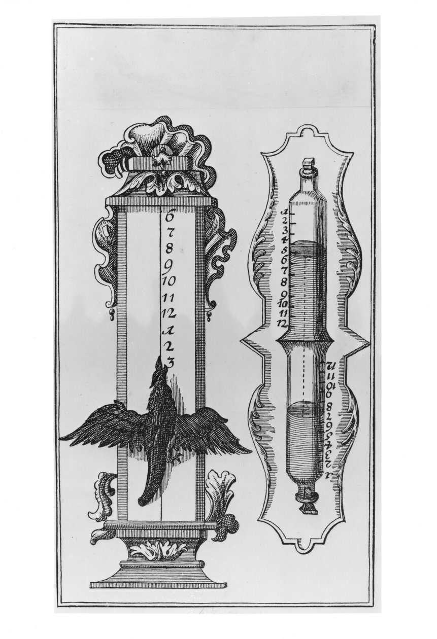 Um velho clepsidras, ilustração de uma gravura de placa de cobre de French School