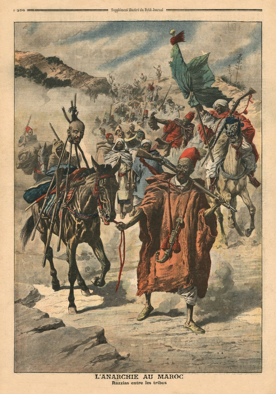 Anarquia no Marrocos, pilhagem entre tribos, ilustração do &39;Le Petit Journal&39;, suplemento ilustrativo, 24 de novembro de 1907 de French School