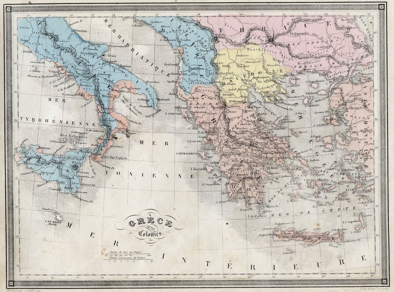 Grécia Antiga e suas colônias - Placa do "Atlas Universal da Geografia Antiga e Moderna para Escolas Residenciais" de Vuillemin - ca. 1845 de French School