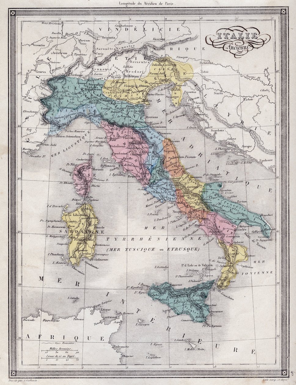 Itália Antiga - Placa extraída do "Atlas Universal da Geografia Antiga e Moderna para Escolas Residenciais" por Vuillemin - ca. 1845 de French School
