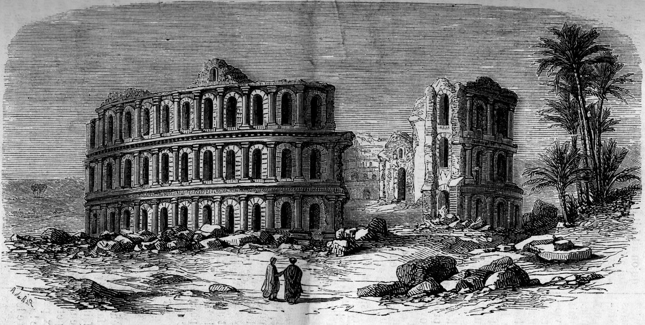 Arquitectura antiga: Anfiteatro romano (século III) em El Djem (El Jem), Tunísia de French School