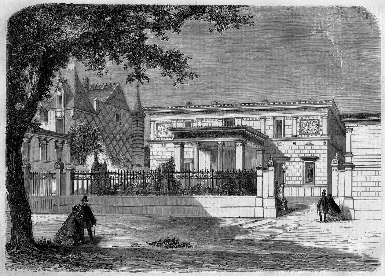 Arquitetura antiga: vista da fachada da casa pompéia do "Príncipe Napoleão" (1822-1891) construída pelo arquiteto Alfred Normand. Paris, rue Montaigne de French School