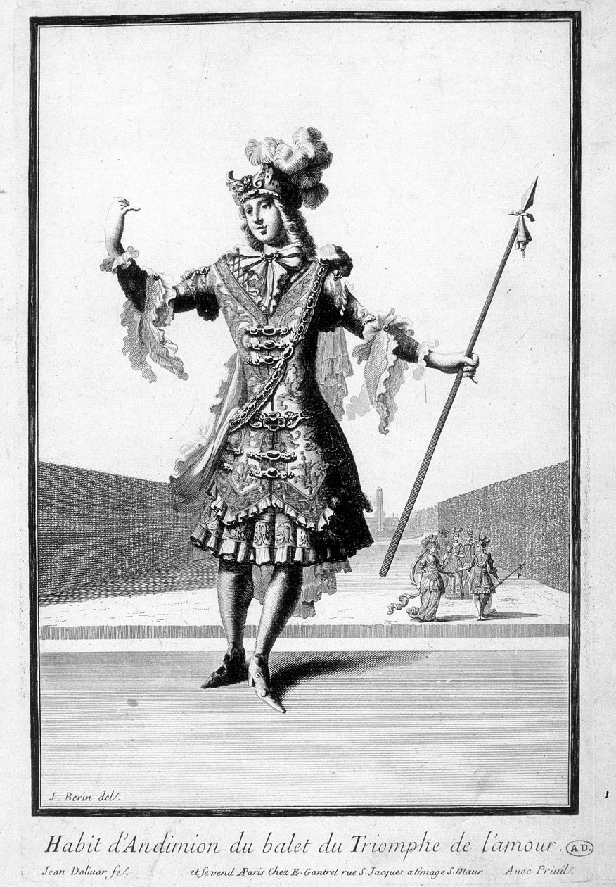 O hábito de Andimion do ballet do Triunfo de Amour - gravura de French School