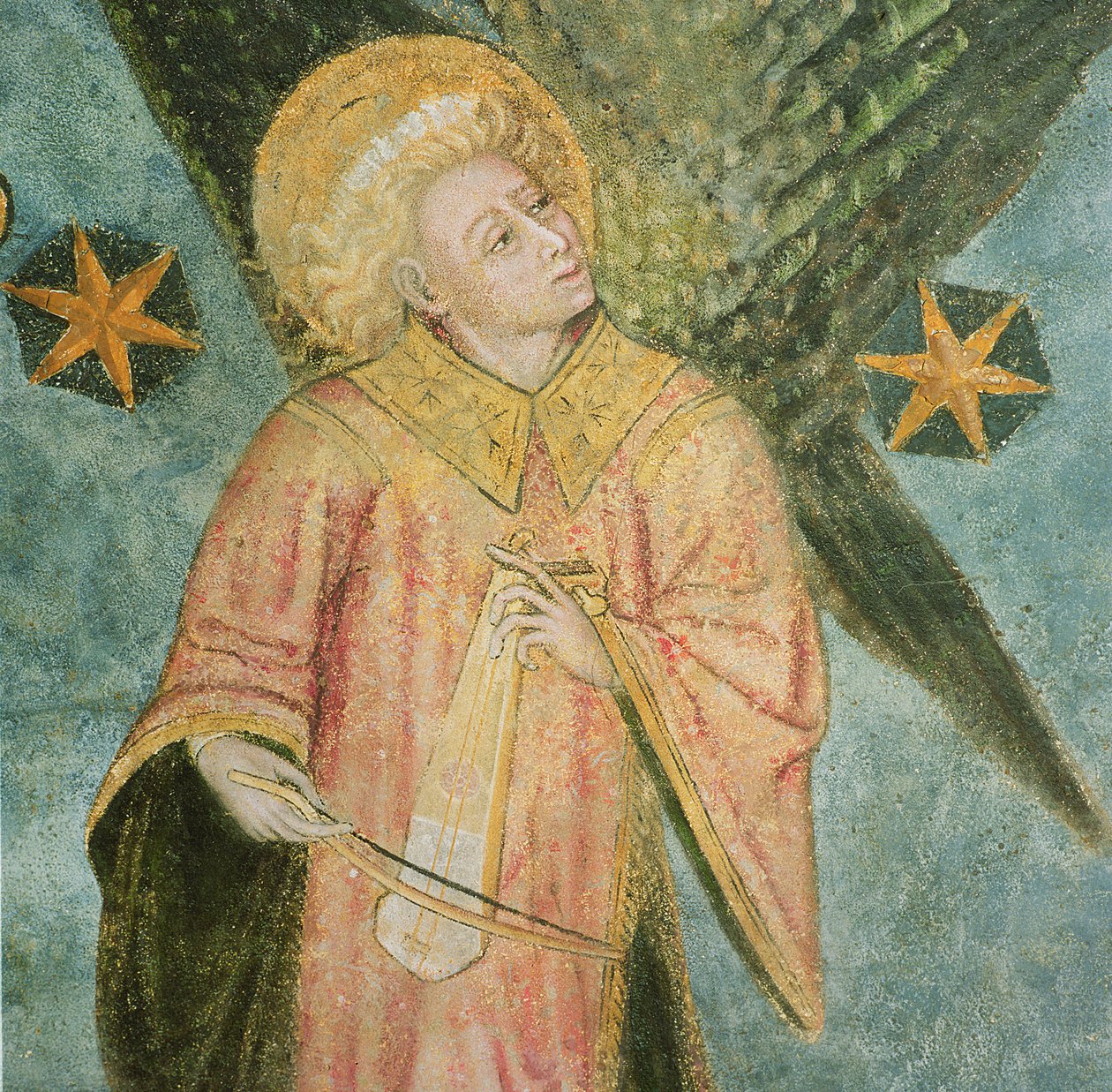 Músico de anjo que joga um gigue, detalhe do cofre da cripta de French School