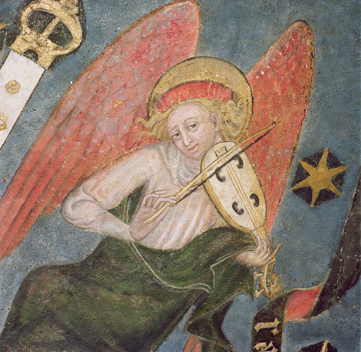 Músico de anjo tocando uma viola, detalhe do cofre da cripta de French School