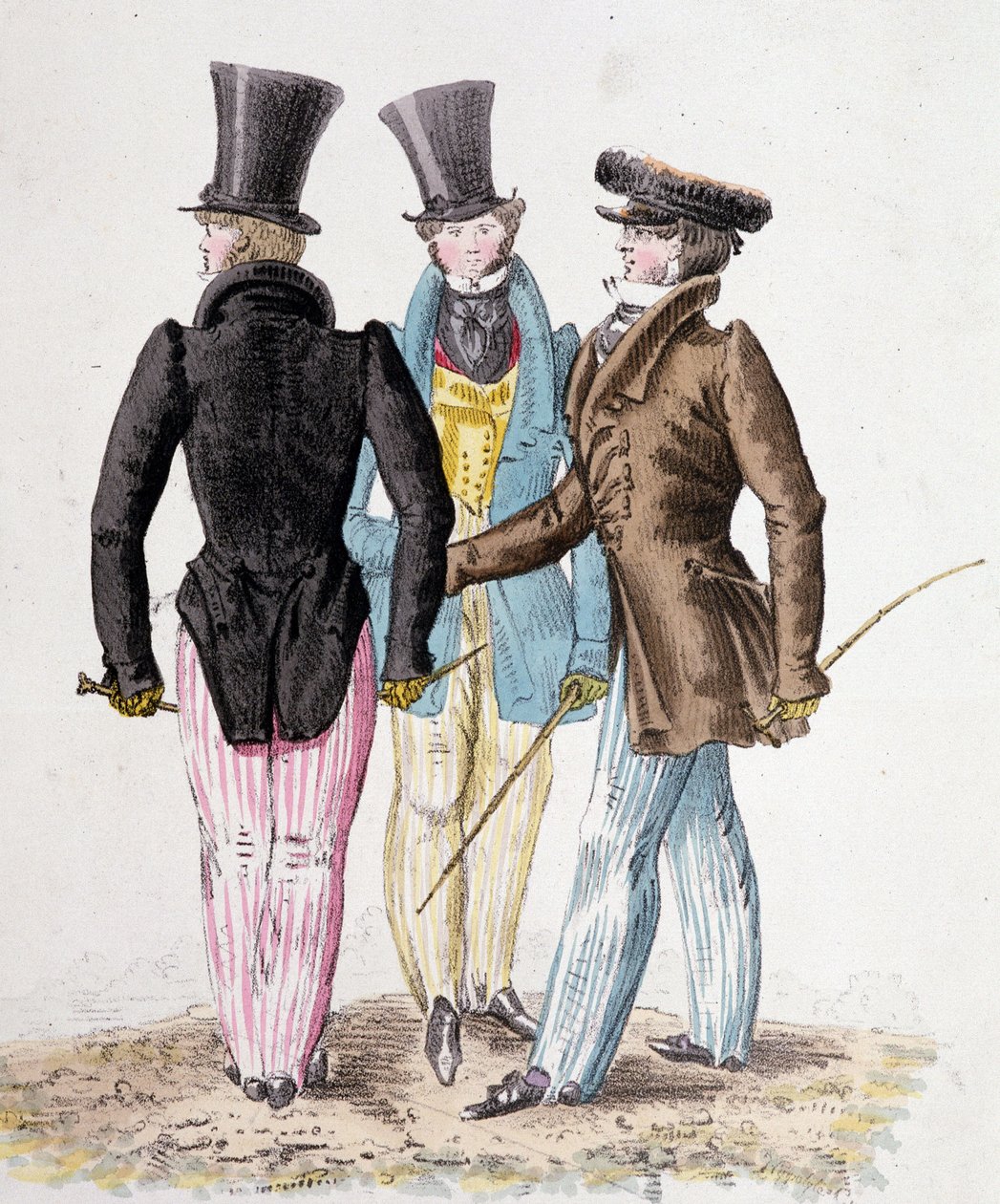 Anglomaníacos, homens de fato - litho de French School