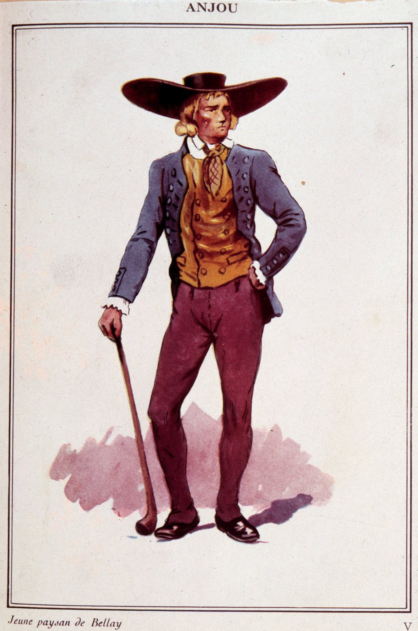 Trajes de camponeses de Anjou. Gravura do século XIX. Paris, Artes Decorativas de French School