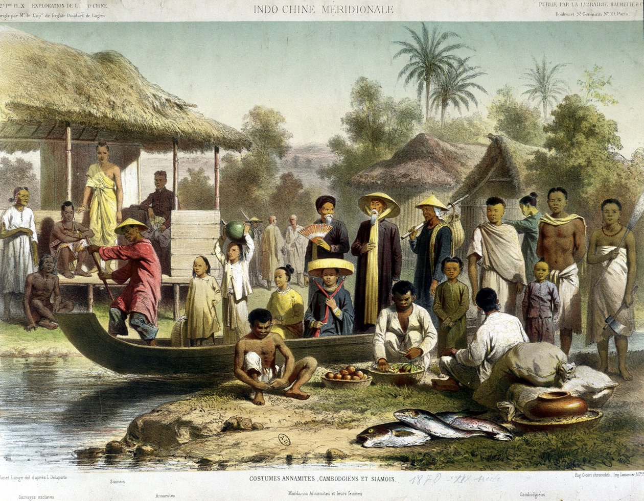 Annamite, trajes cambojanos e siameses, v.1870 de French School
