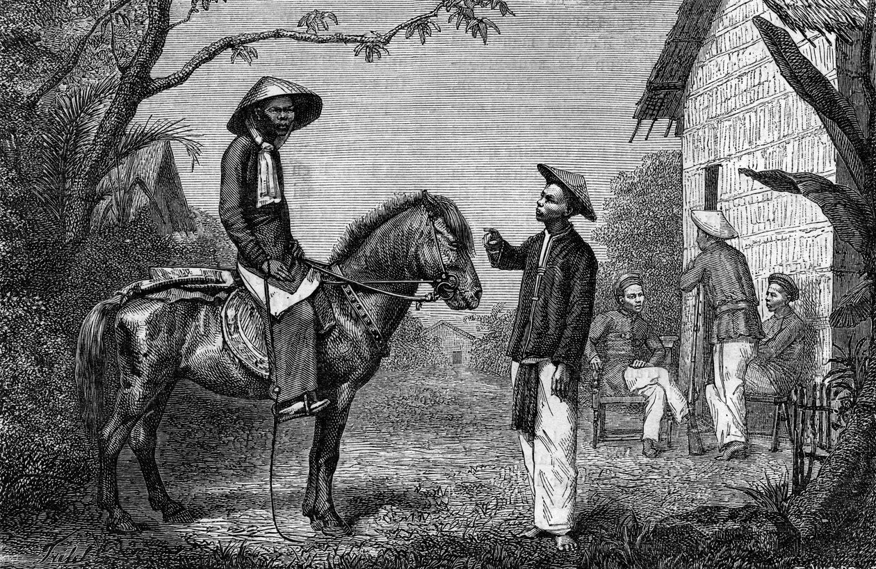Annamite Tirailleurs na Indochina. Gravação no "Le Journal de la jeunesse". de French School