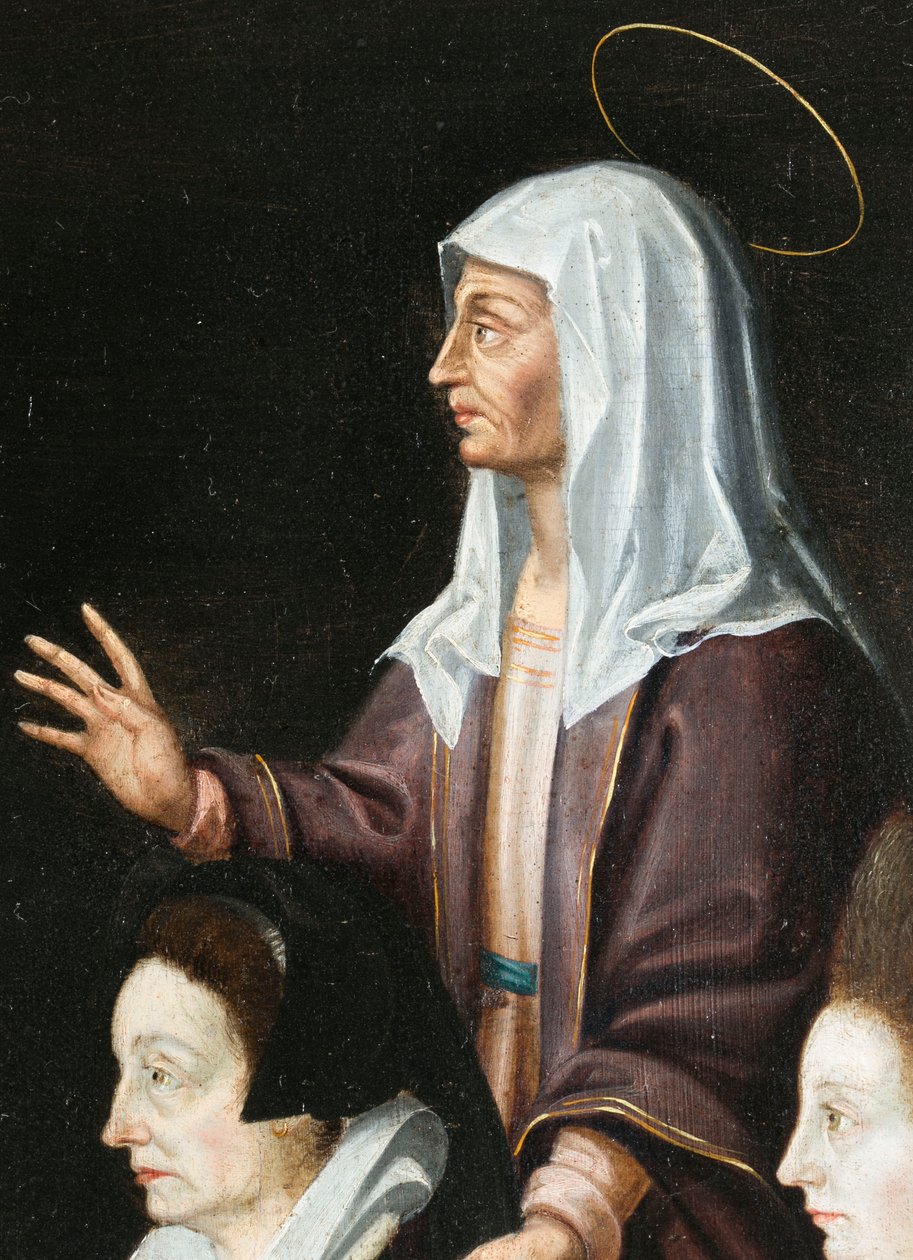 Anne Aubrey e seu protetor, detalhe. Tríptico de Aubrey de French School