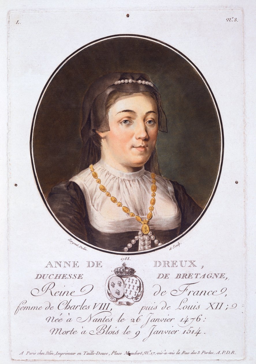 Anne de Dreux, duquesa da Bretanha, de retratos de grandes homens, mulheres ilustres e temas memoráveis da França, publicou 1787-92 de French School