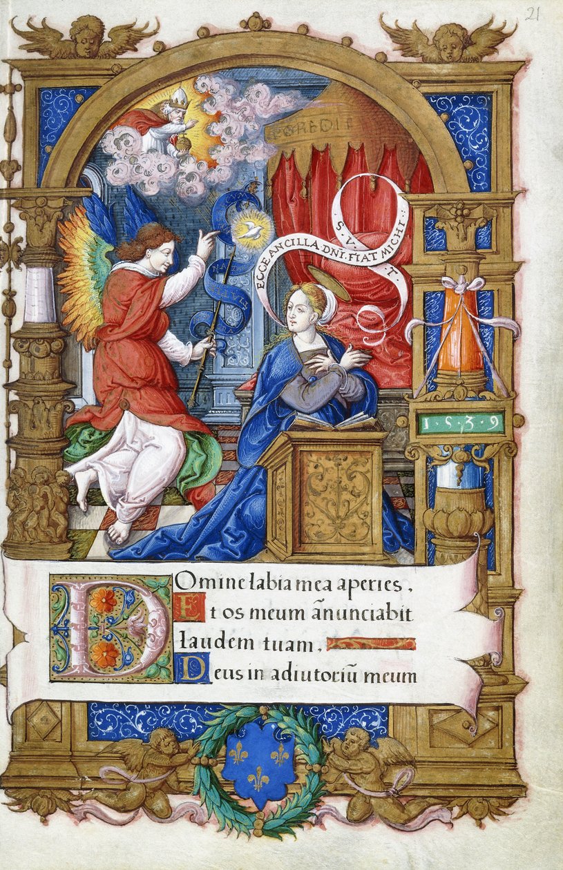 Anunciação, de um livro de horas feito para Francisco I, c.1532-1540 de French School