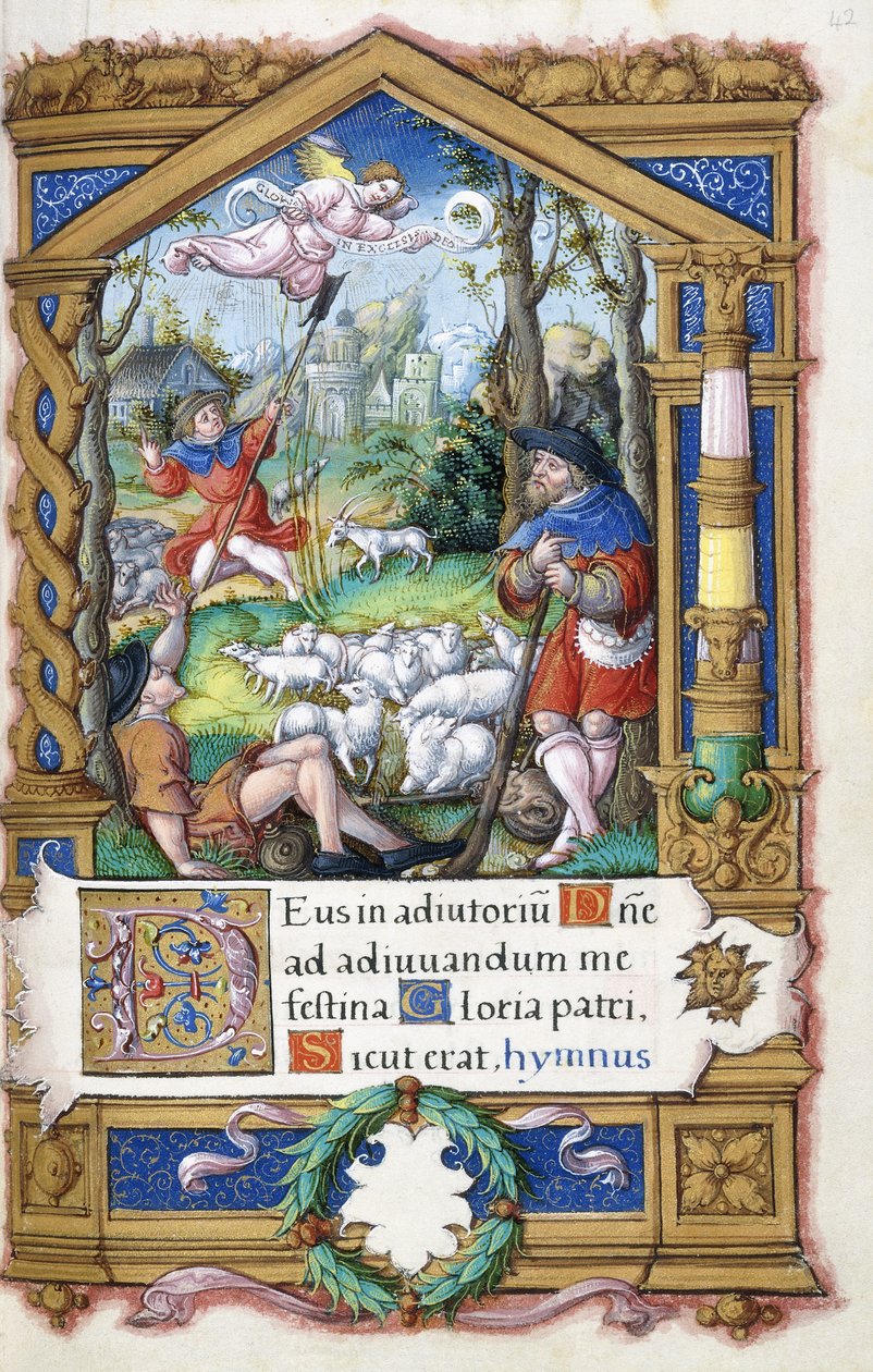 Anunciação aos Pastores, de um Livro de Horas feito para Francisco I, c.1532-1540 de French School