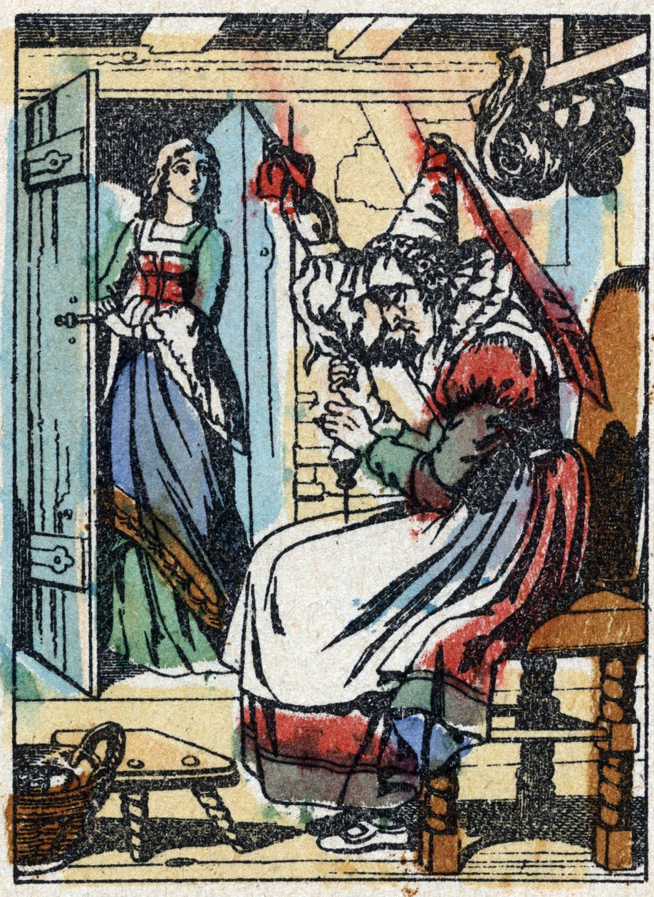 Ilustração anônima de "La belle au bois dormant", conto de Charles Perrault (1628-1703), escritor francês. Gravura em madeira de "Imaging Pellerin" - Epinal, sd. Final do século XIX. de French School