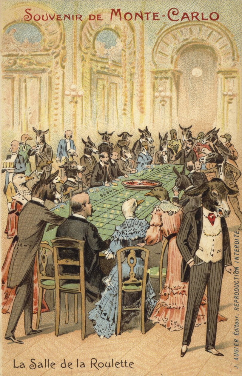 Ilustração antropomórfica das loucuras do Casino de Monte Carlo (litografia a cores) de French School