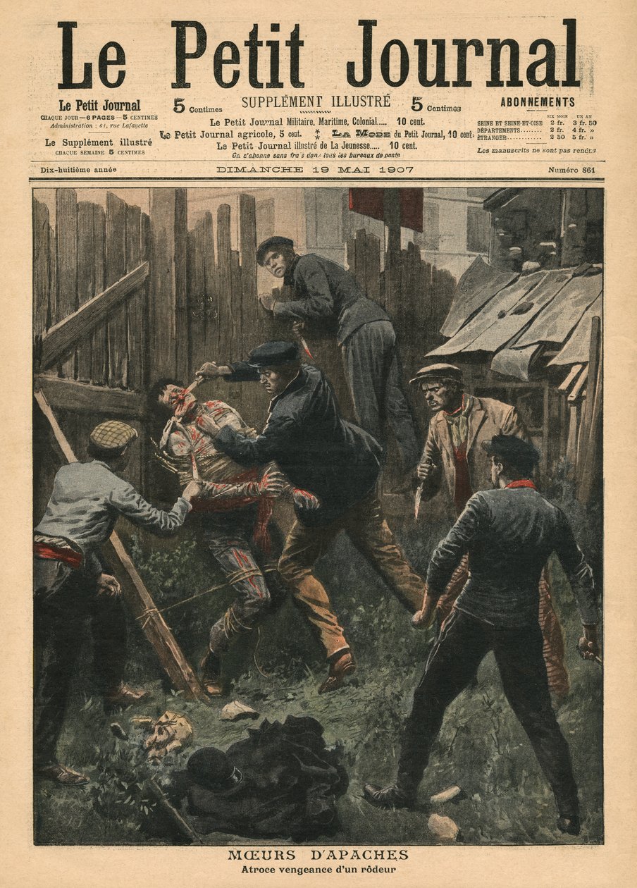 Comportamento de Apache, ilustração de &39;Le Petit Journal&39;, suplemento ilustre, 19 de maio de 1907 de French School