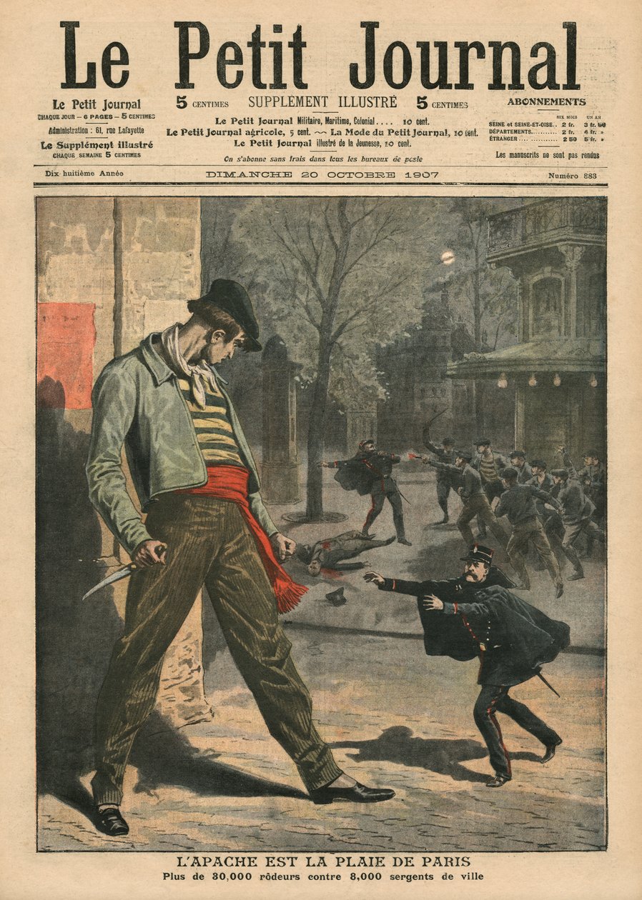 Apache é um incômodo para Paris, ilustração de &39;Le Petit Journal&39;, suplemento ilustre, 20 de outubro de 1907 de French School