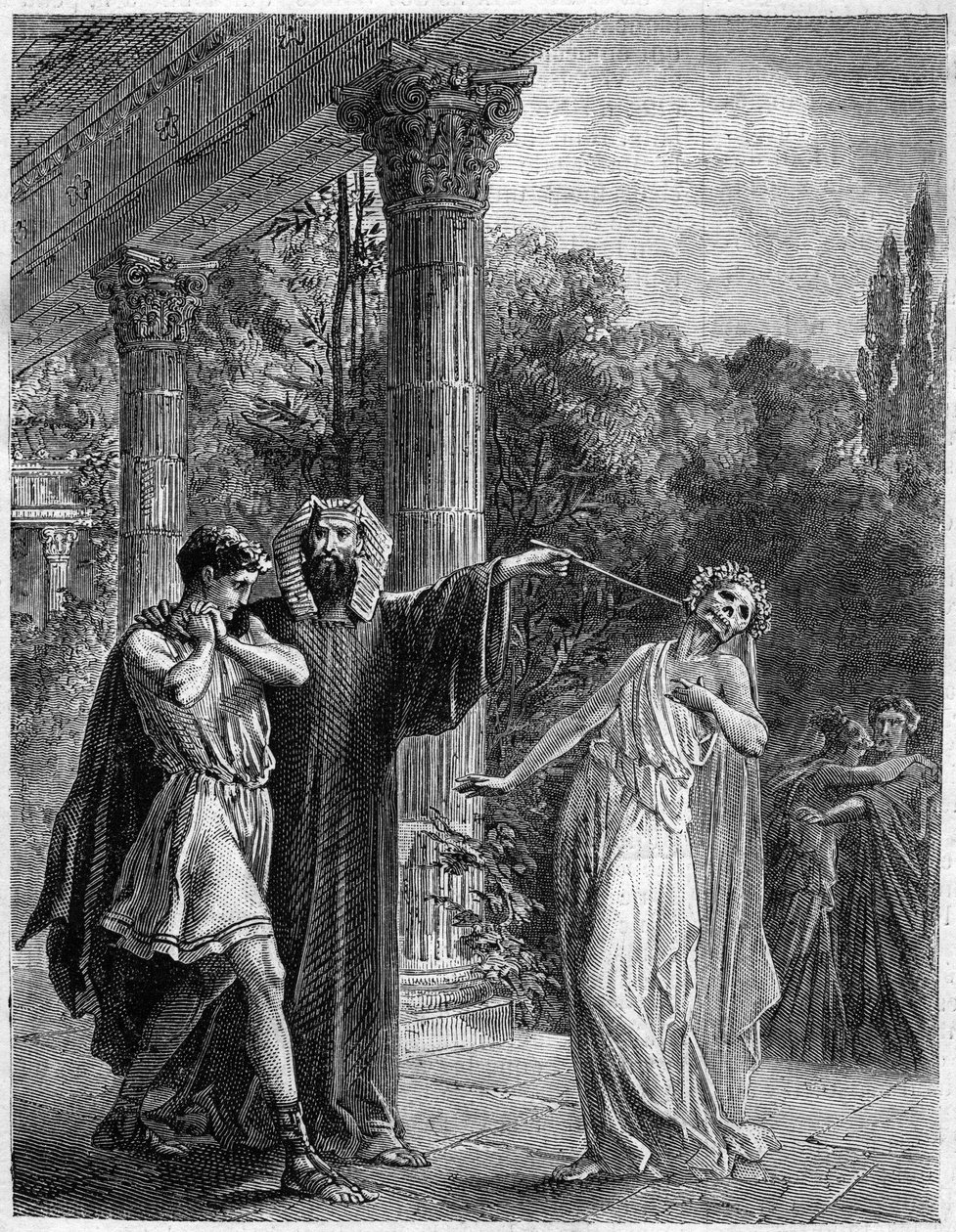 Apolônio para Corinto. Em "Histoire de la magic du Monde supernaturel et de la Fatalite a travers les temps et les peuples", Furne Jouvet et Cie editeurs (1869). de French School