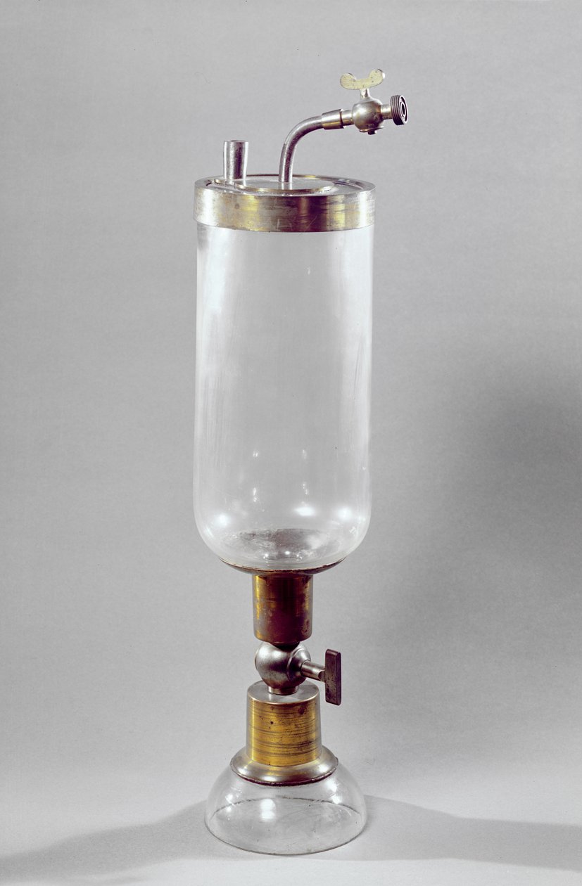 Aparato para estudar gás, projetado por Antoine Laurent de Lavoisier (1743-94) (metal e vidro) de French School