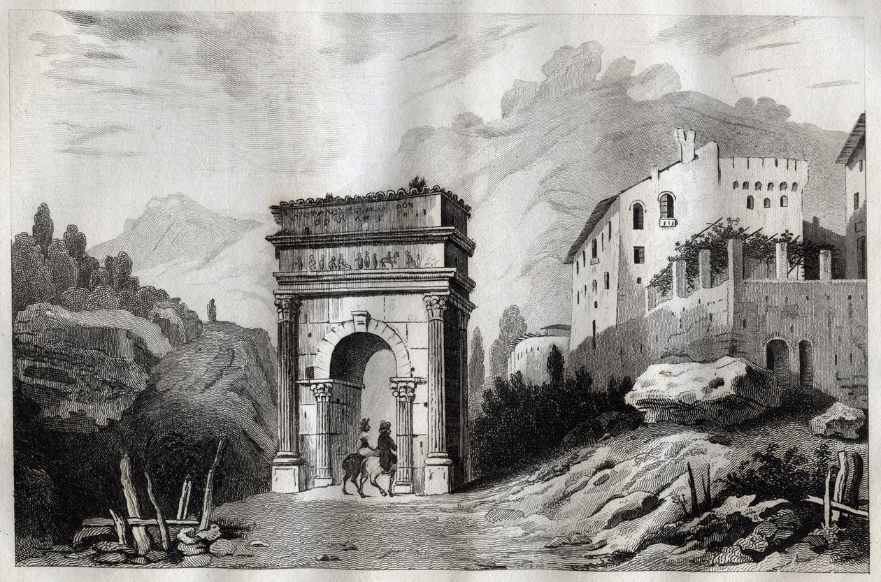 Arco de Augusto (Susa) - Arco de Augusto (Susa) - Arco di Augusto (Susa) - Gravura de "Itália Pitoresca" - Pintura Histórica e Descritiva da Itália" de M. de Norvins, Ch. Nodier 1834-1836. de French School