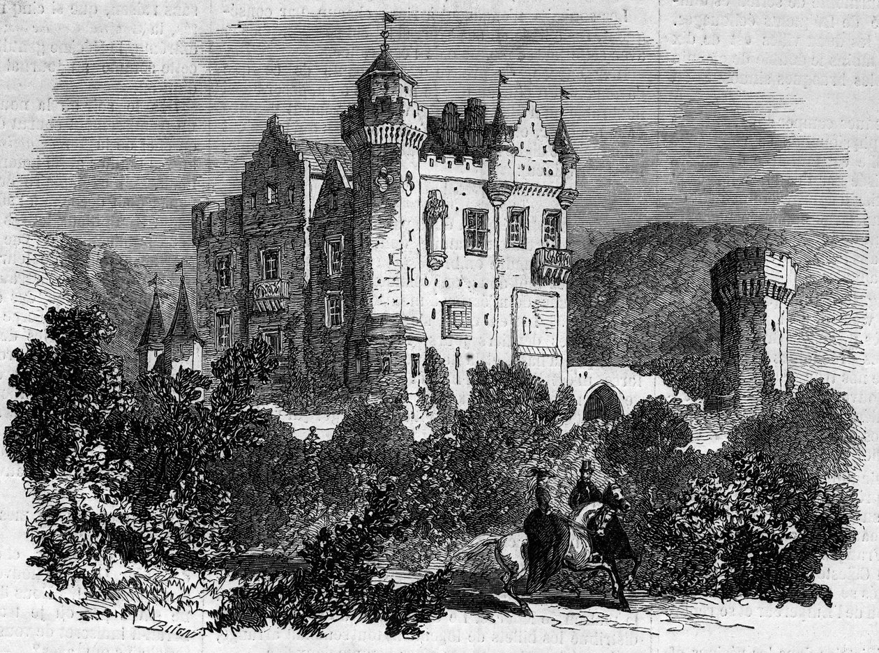 Arquitectura: vista exterior do Castelo de Abbotsford (1824), onde viveu o escritor Walter Scott. Escócia de French School