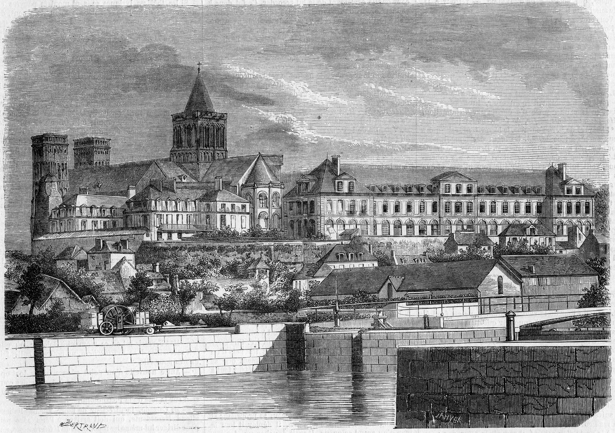 Arquitectura: vista da Abadia aux Dames (cerca de 1060) e da Igreja da Santíssima Trindade (estilo românico). Caen, Calvados (14) de French School