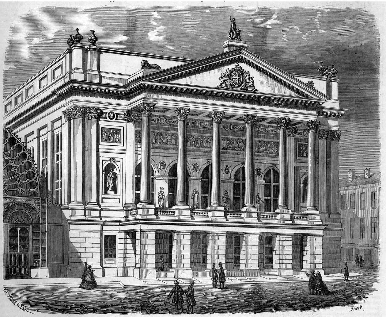 Arquitetura: vista da fachada do Teatro Italiano em Londres (Inglaterra) em 1858. Gravura no "Le Monde Illustré" n°38 de 2 de janeiro de French School