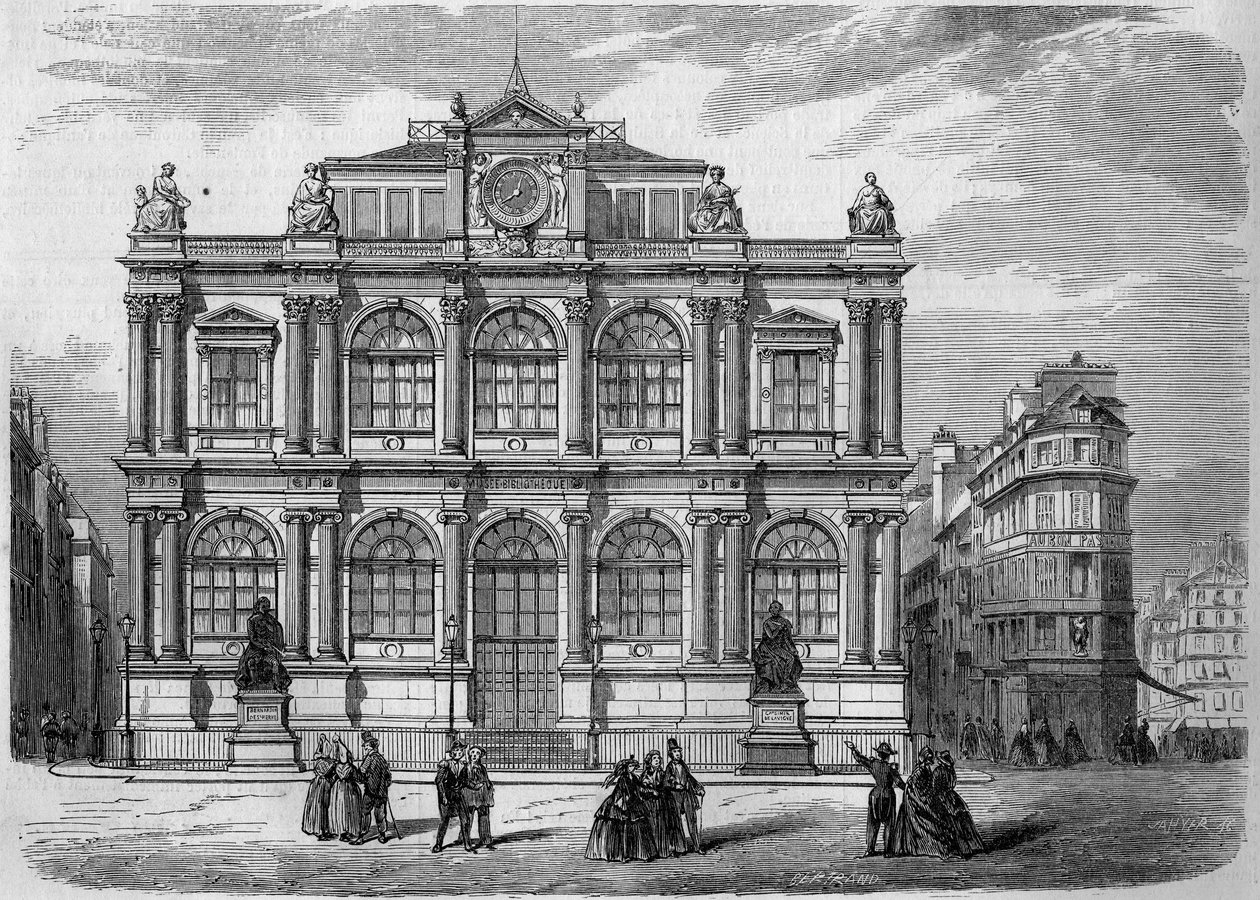 Arquitetura: vista da fachada da Bibliotheca Musee (inaugurada em 1847) da cidade do Havre (Sena Marítima, 76). Gravura no "Le Monde Illustré" n°27 de 17 de Outubro de 1857. de French School