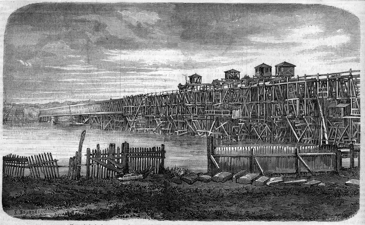 Arquitetura: vista das obras da Ponte Metálica de Bordeaux, Gironde (33) de French School