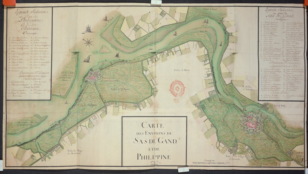 Área ao redor de Sas van Gent e Filipinas, Holanda, 1747 (caneta, tinta e wc no papel) de French School