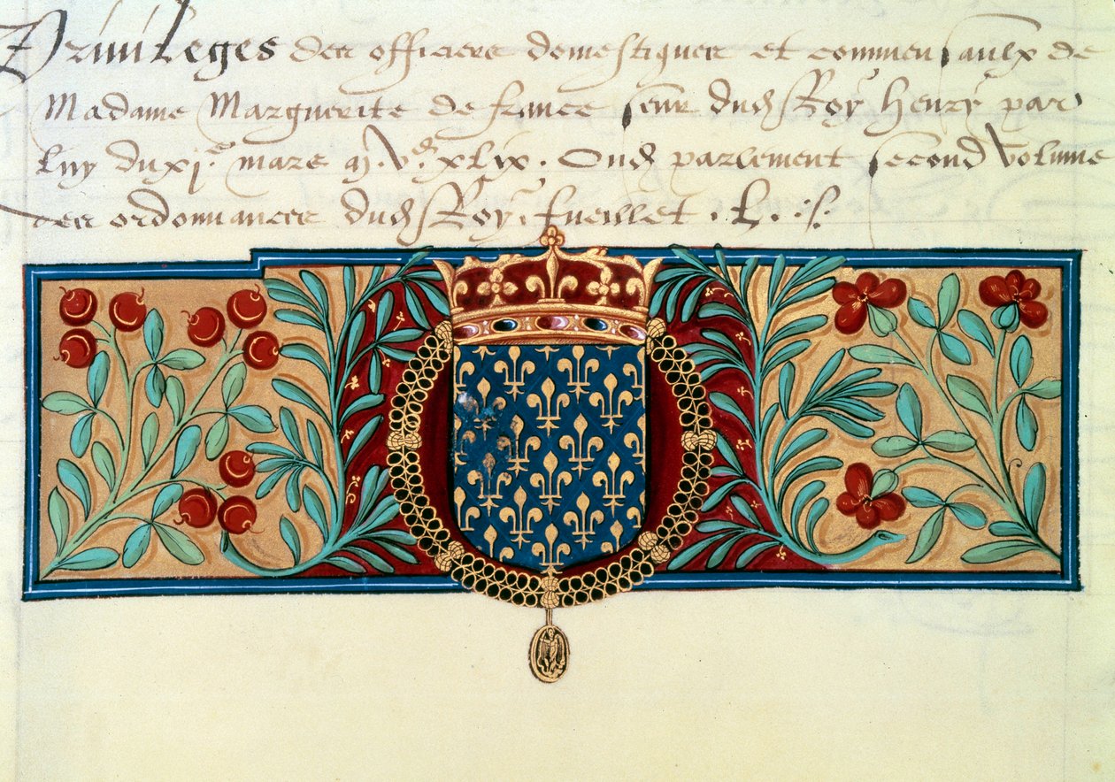 Armes de France (rodeado pelo colar da Ordem de Saint Michel e superado pela coroa real) de French School