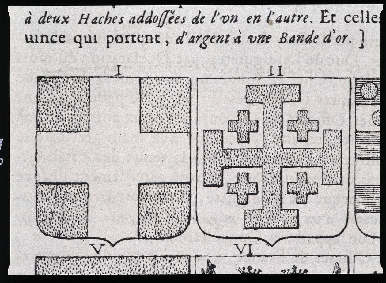 Armes de Montmorency et Godefroy de Bouillon - em "O vraye e a ciência perfeita do brasão ou do índice de armas" por Pierre Paillot de French School