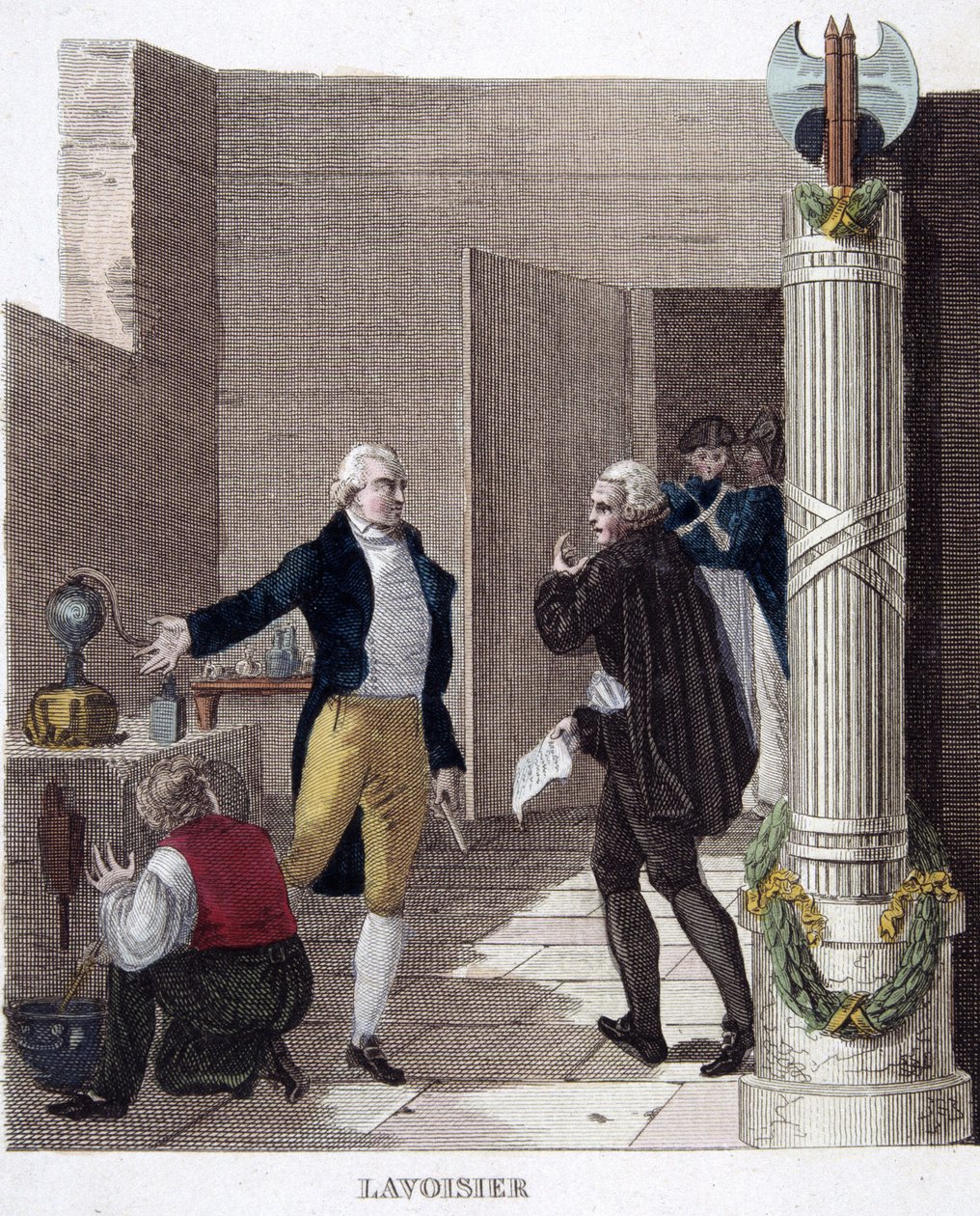 Detenção de Lavoisier no seu laboratório. de French School
