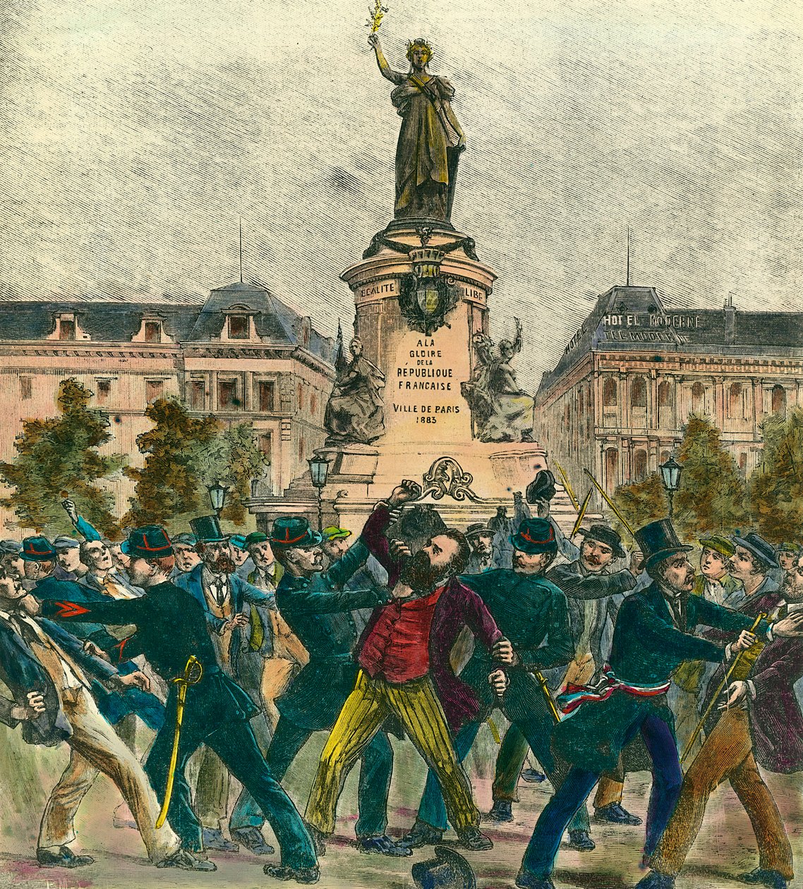 Detenção do deputado Pierre Baudin (1863-1917) durante uma manifestação no dia 1 de Maio na Praça de La Republique, em Paris. de French School