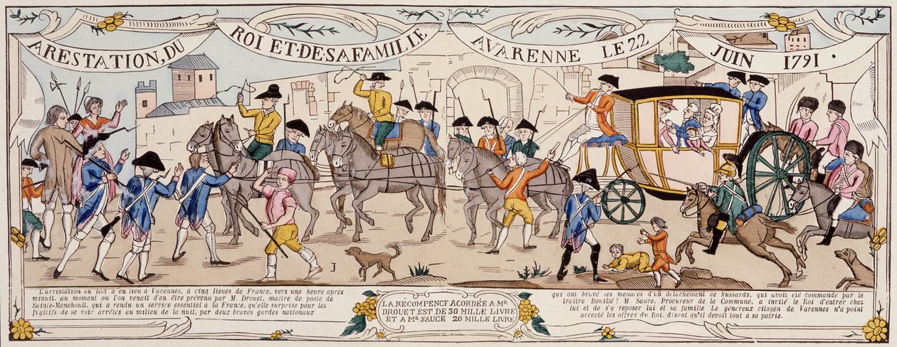 Detenção do rei e da sua família em Varennes, a 22 de Junho de 1791 de French School