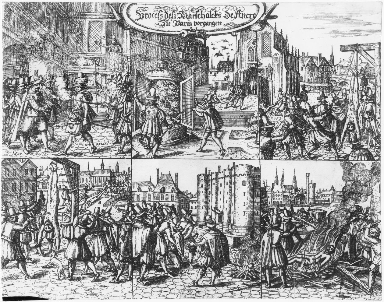 Prisão, julgamento e tortura de Concino Concini, Marquês e Marechal de Ancre a 24 de abril de 1617 de French School